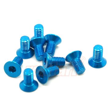 Yeah Racing Aluminium 7075 3x8mm Hex Socket Flat Head Screws 10pcs Blue (AHF-308BU)