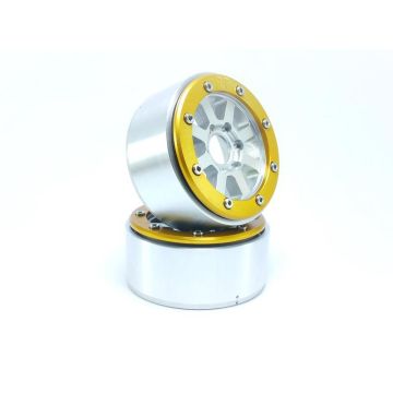 Metsafil Beadlock Wheels HAMMER Silver/Gold 1.9 (2) w/o Hub (MT5040SGO)
