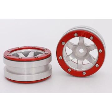 Metsafil Beadlock Wheels PT-Wave Silver/Red 1.9 (2 pcs)Â  (MT0070SRÂ )