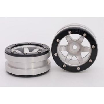 Metsafil Beadlock Wheels PT-Wave Silver/Black 1.9 (2 pcs)Â  (MT0070SBÂ )