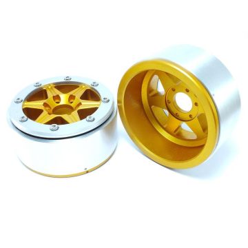 Metsafil Beadlock Wheels SIXSTAR Gold/Silver 1.9 (2) w/o Hub (MT5010GOS)