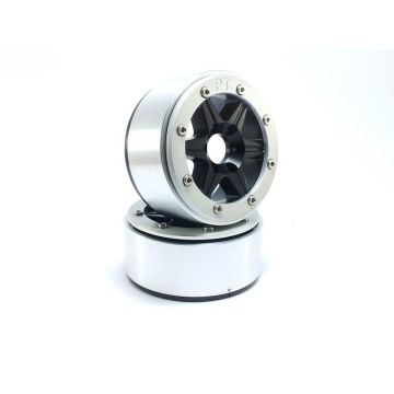 Metsafil Beadlock Wheels SIXSTAR Black/Silver 1.9 (2) w/o Hub (MT5010BS)