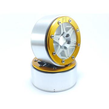 Metsafil Beadlock Wheels SIXSTAR Silver/Gold 1.9 (2) w/o Hub (MT5010SGO)