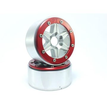 Metsafil Beadlock Wheels SIXSTAR Silver/Red 1.9 (2) w/o Hub (MT5010SR)