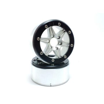 Metsafil Beadlock Wheels SIXSTAR Silver/Black 1.9 (2) w/o Hub (MT5010SB)