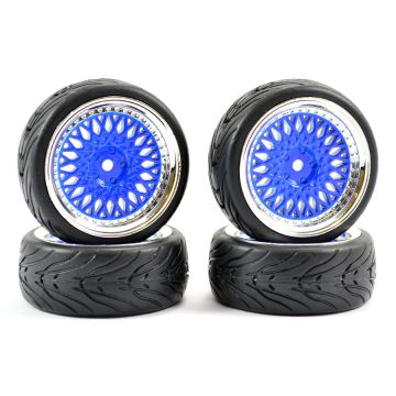 Fastrax 1:10 Street Wheel / Thread Tyres Classic Blue/Chrome (FAST0098BLC)