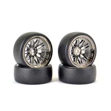 Fastrax 1:10 Drift D1 Tyre 9mm Off Set 20 Spoke Wheel Black Chrome (FAST1355BC-D19)