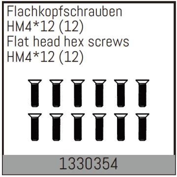 Absima Flat Head Hex Fine Pitch Screws Hm4*12/12 Pcs (AB1330354)