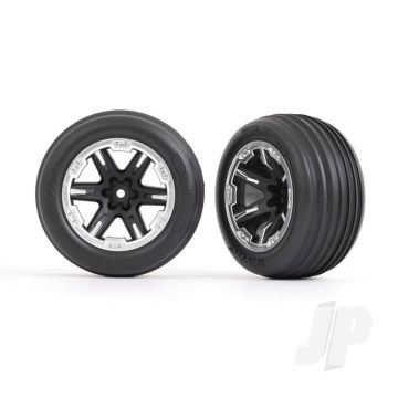 Traxxas Tyres & Wheels, Assembled, Glued (2.8') (Rxt Black & Satin Wheels, Ribbed Tyres, Foam Inserts) (Electric Front) (2) (TRX3771X)