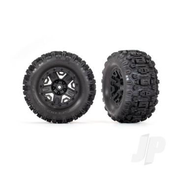 Traxxas Tyres & Wheels, Assembled, Glued (Black 2.8' Wheels, Sledgehammer Tyres, Foam Inserts) (Electric Rear) (2) (Tsm Rated) (TRX3778)