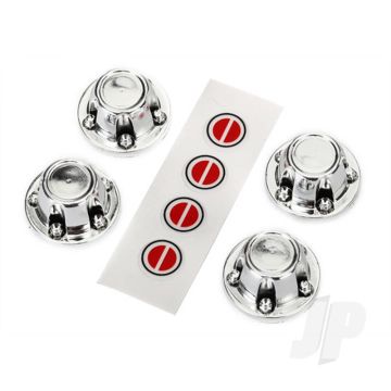 Traxxas Centre Caps, Wheel (Chrome) (4 Pcs) / Decal Sheet (Requires #8255A Extended Stub Axle) (TRX8176)