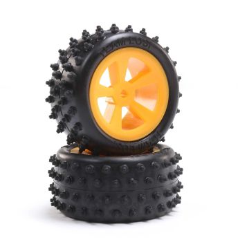 Losi 4 Row Rear Tires, Mounted, Orange (2): Mini JRX2 (Z-LOS41022)