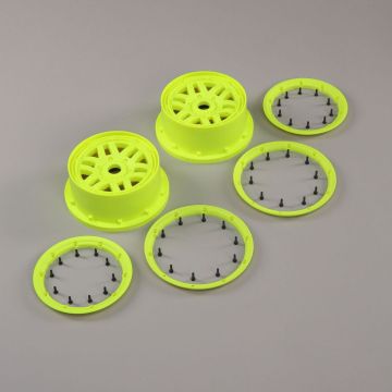 Losi Wheel & Beadlock Set, Flo Yellow (2): 5ive-T 2.0 (Z-LOS45024)