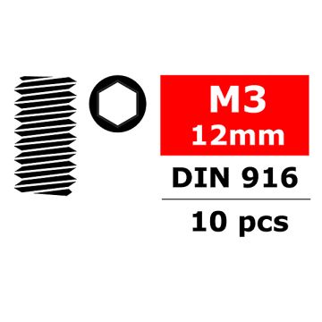 Corally Steel Set Screws M3 X 12mm Hex 10 Pcs (C-3004-30-12)