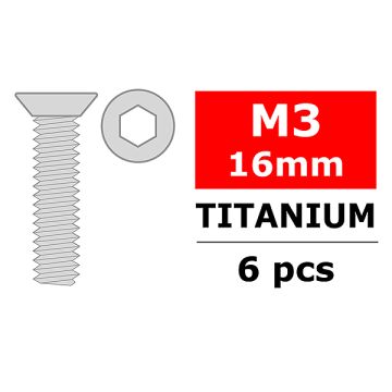 Corally Titanium Screws M3 X 16mm Hex Flat Head 6 Pc (C-3022-30-16)