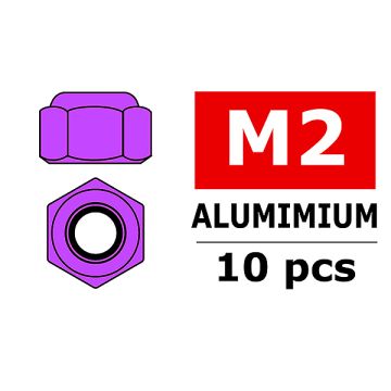 Corally Aluminium Nylstop Nut M2 Purple 10 Pcs (C-3106-20-2)