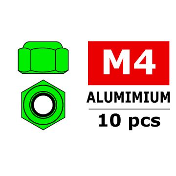 Corally Aluminium Nylstop Nut M4 Green 10 Pcs (C-3106-40-1)