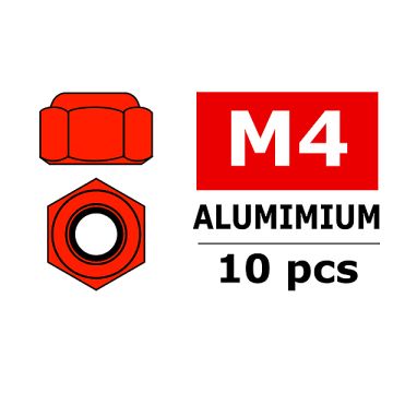 Corally Aluminium Nylstop Nut M4 Red 10 Pcs (C-3106-40-5)