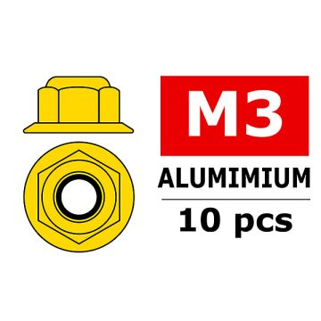 Corally Aluminium Nylstop Nut M3 Flanged Gold 10 P (C-3107-30-0)