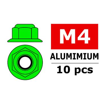 Corally Aluminium Nylstop Nut M4 Flanged Green 10 (C-3107-40-1)