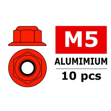 Corally Aluminium Nylstop Nut M5 Flanged Red 10 Pc (C-3107-50-5)