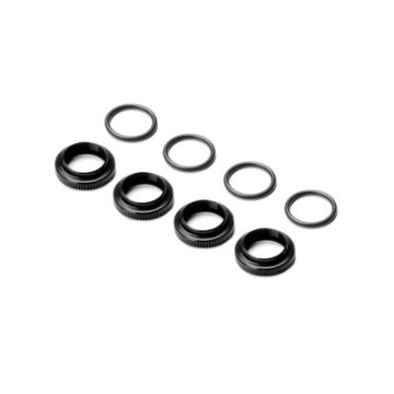 Xray Shock Adj. Nut Alu + O-Ring - Black (4) (XR308040-K)