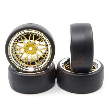 Yeah Racing 1:10 Spec D LS Wheel Offset +6 Gold Silver w/ Drift Tire 4pcs (WL-0099)