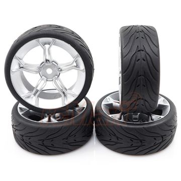 Yeah Racing 1:10 Spec T MS Wheel Offset +3 Silver w/ Tire 4pcs (WL-0104)