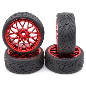 Yeah Racing 1:10 Spec T LS Wheel Offset +3 Red Chrome w/ Tire 4pcs (WL-0108)