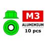 Corally Aluminium Nylstop Nut M3 Flanged Green 10 (C-3107-30-1)