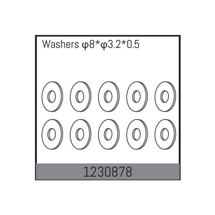 Absima 8*3.2*0.5 Washers (10) (AB1230878) Absima 8*3.2*0.5 Washers (10) (AB1230878)