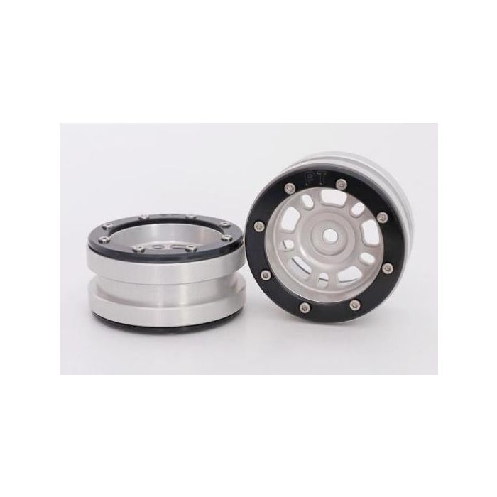 Metsafil Beadlock Wheels PT-Distractor Silver/Black 1.9 (2 pcs)Â  (MT0040SBÂ )