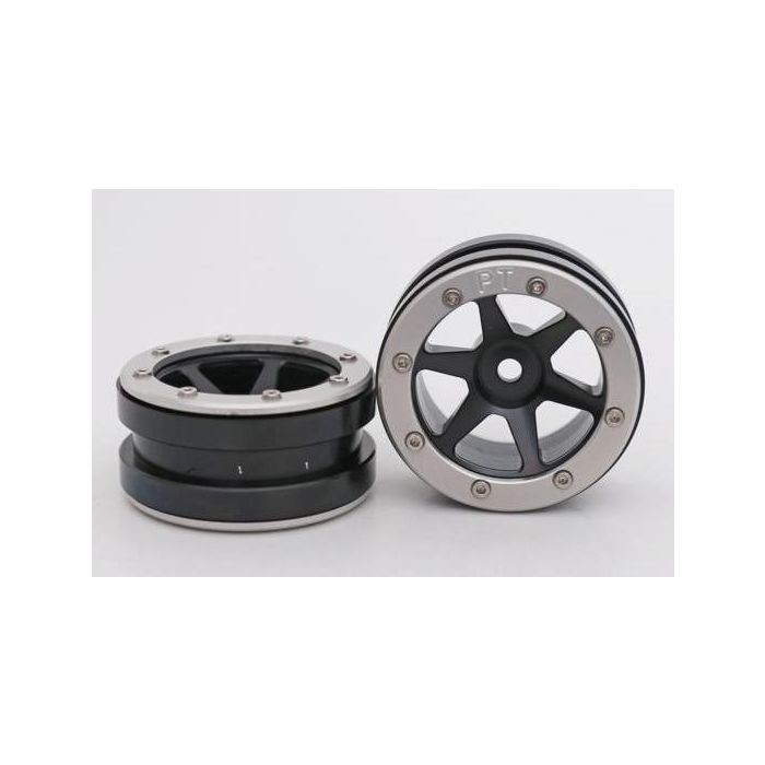 Metsafil Beadlock Wheels PT-Slingshot Black/Silver 1.9 (2 pcs)Â  (MT0030BSÂ )