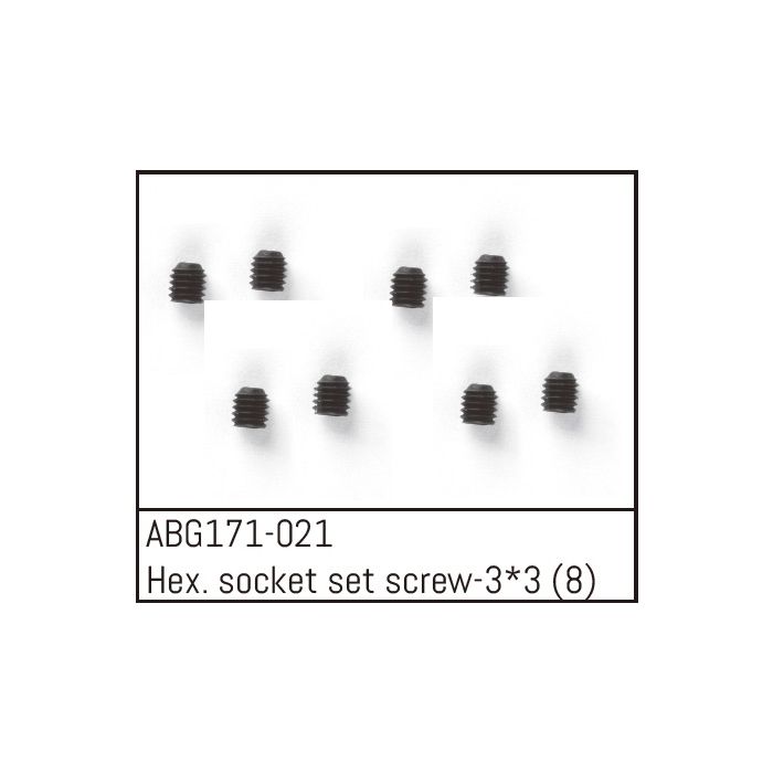 Absima Hex. Socket Set Screw M3*3 (8) (ABG171-021) Absima Hex. Socket Set Screw M3*3 (8) (ABG171-021)