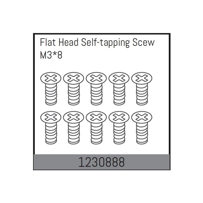 Absima M3*8 Flat Head Self-Tapping Screw Set (10) (AB1230888) Absima M3*8 Flat Head Self-Tapping Screw Set (10) (AB1230888)
