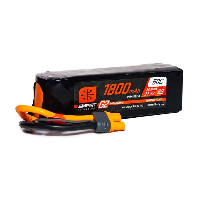 Spektrum 1800mAh 6S 22.2V SMART G2 50C IC3 (O-SPMX186S50) Spektrum 1800mAh 6S 22.2V SMART G2 50C IC3 (O-SPMX186S50)