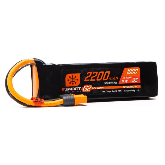 Spektrum 11.1V 2200mAh 3S 100C Smart G2 LiPo Battery: IC3 (O-SPMX223S100) Spektrum 11.1V 2200mAh 3S 100C Smart G2 LiPo Battery: IC3 (O-SPMX223S100)