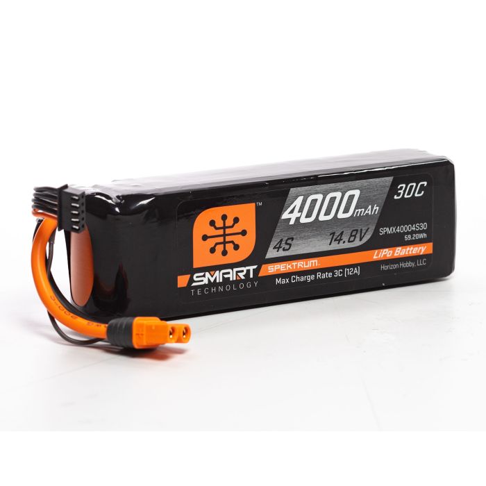 Spektrum 4000mAh 4S 14.8V Smart LiPo Battery 30C; IC3 (O-SPMX40004S30) Spektrum 4000mAh 4S 14.8V Smart LiPo Battery 30C; IC3 (O-SPMX40004S30)