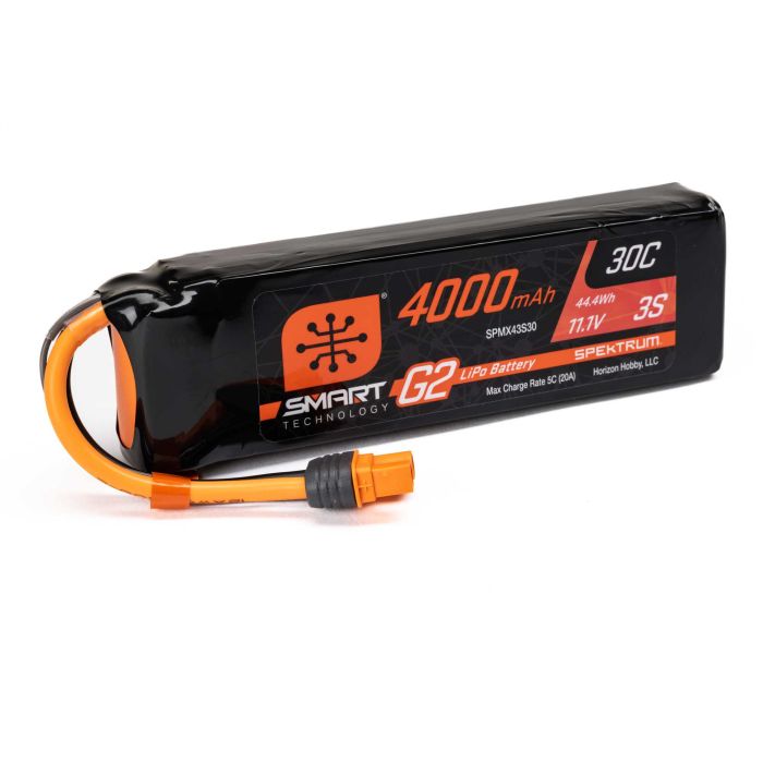 Spektrum 11.1V 4000mAh 3S Smart G2 LiPo Battery 30C: IC3 (O-SPMX43S30) Spektrum 11.1V 4000mAh 3S Smart G2 LiPo Battery 30C: IC3 (O-SPMX43S30)
