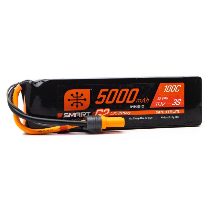 Spektrum 11.1V 5000mAh 3S 100C Smart G2 LiPo Battery: IC5 (O-SPMX53S100) Spektrum 11.1V 5000mAh 3S 100C Smart G2 LiPo Battery: IC5 (O-SPMX53S100)