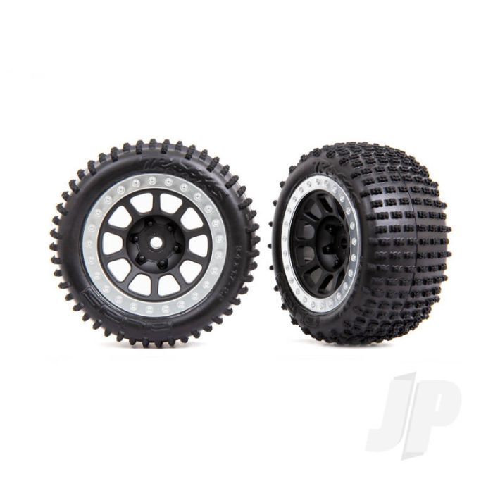 Traxxas Tyres & Wheels, Assembled (2.2' Graphite Gray, Satin Chrome Beadlock Wheels, Alias 2.2' Tyres) (2) (Bandit Rear, Medium Compound With Foam Inserts) (TRX2470G) Traxxas Tyres & Wheels, Assembled (2.2' Graphite Gray, Satin Chrome Beadlock Wheels, Alias 2.2' Tyres) (2) (Bandit Rear, Medium Compound With Foam Inserts) (TRX2470G)