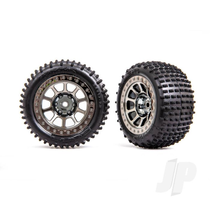 Traxxas Tyres & Wheels, Assembled (2.2' Black Chrome Wheels, Alias 2.2' Tyres) (2) (Bandit Rear, Medium Compound With Foam Inserts) (TRX2470T) Traxxas Tyres & Wheels, Assembled (2.2' Black Chrome Wheels, Alias 2.2' Tyres) (2) (Bandit Rear, Medium Compound With Foam Inserts) (TRX2470T)