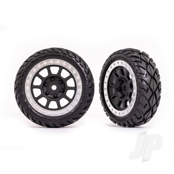 Traxxas Tyres & Wheels, Assembled (2.2' Graphite Gray, Satin Chrome Beadlock Wheels, Anaconda 2.2' Tyres With Foam Inserts) (2) (Bandit Front) (TRX2479G) Traxxas Tyres & Wheels, Assembled (2.2' Graphite Gray, Satin Chrome Beadlock Wheels, Anaconda 2.2' Tyres With Foam Inserts) (2) (Bandit Front) (TRX2479G)