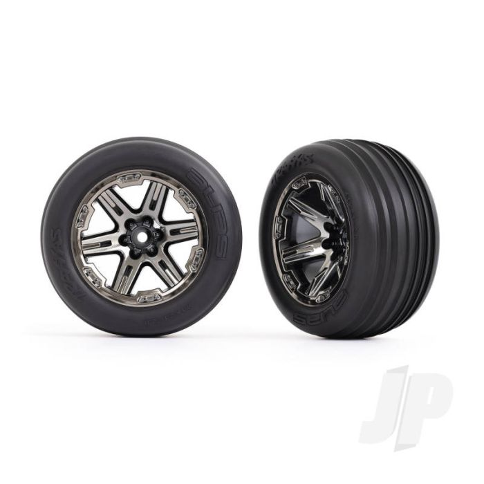 Traxxas Tyres & Wheels, Assembled, Glued (2.8') (Rxt Black Chrome Wheels, Ribbed Tyres, Foam Inserts) (Electric Front) (2) (TRX3771R) Traxxas Tyres & Wheels, Assembled, Glued (2.8') (Rxt Black Chrome Wheels, Ribbed Tyres, Foam Inserts) (Electric Front) (2) (TRX3771R)