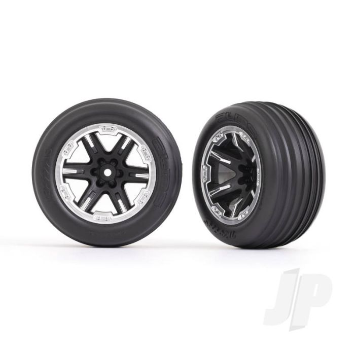 Traxxas Tyres & Wheels, Assembled, Glued (2.8') (Rxt Black & Satin Wheels, Ribbed Tyres, Foam Inserts) (Electric Front) (2) (TRX3771X) Traxxas Tyres & Wheels, Assembled, Glued (2.8') (Rxt Black & Satin Wheels, Ribbed Tyres, Foam Inserts) (Electric Front) (2) (TRX3771X)