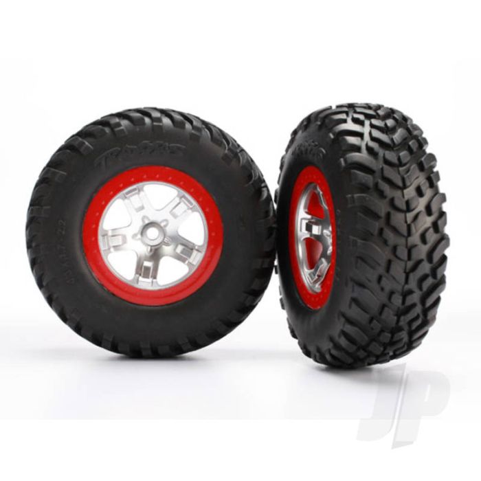 Traxxas Sct Satin Chrome, Red Bead. Tyres And Wheels (Pair) (TRX5873R)