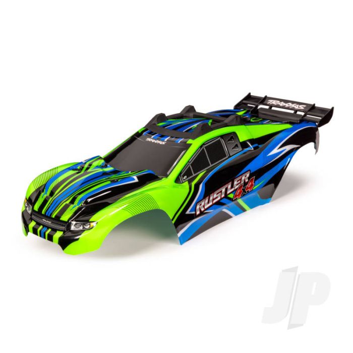 Traxxas Body, Rustler 4X4, Green & Blue/ Window, Grille, Lights Decal Sheet (Assembled With Front & Rear Body Mounts And Rear Body Support For Clipless Mounting) (TRX6734G) Traxxas Body, Rustler 4X4, Green & Blue/ Window, Grille, Lights Decal Sheet (Assembled With Front & Rear Body Mounts And Rear Body Support For Clipless Mounting) (TRX6734G)