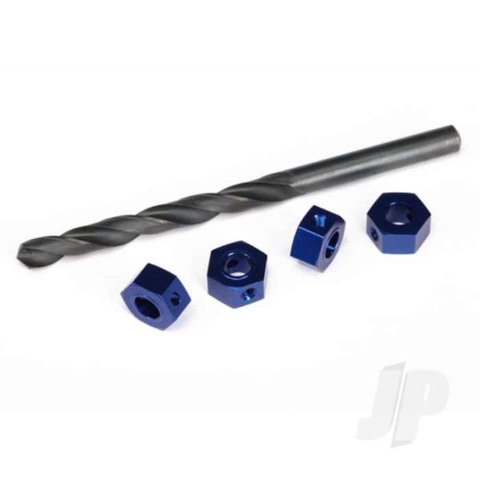 Traxxas Wheel Adaptors, 12Mm Hex, 6061-T6 Aluminium (Blue-Anodised) (4 Pcs) / Screw Pins (4 Pcs) / Drill Bit, 0.25In (For 6Mm Shafts) (Requires #6451 (X2), #6452 (X2), #6439, #6455, #5117 (X3)) (TRX6869) Traxxas Wheel Adaptors, 12Mm Hex, 6061-T6 Aluminium (Blue-Anodised) (4 Pcs) / Screw Pins (4 Pcs) / Drill Bit, 0.25In (For 6Mm Shafts) (Requires #6451 (X2), #6452 (X2), #6439, #6455, #5117 (X3)) (TRX6869)