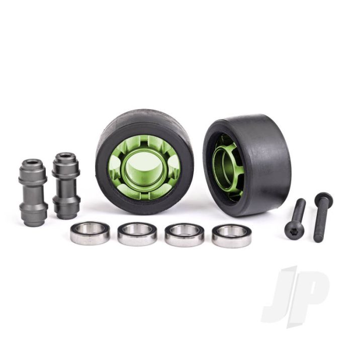Traxxas Wheels, Wheelie Bar, 6061-T6 Aluminium (Green-Anodised) (2)/ Axle, Wheelie Bar, 6061-T6 Aluminium (2)/ 10X15X4 Ball Bearings (4) (TRX7775G) Traxxas Wheels, Wheelie Bar, 6061-T6 Aluminium (Green-Anodised) (2)/ Axle, Wheelie Bar, 6061-T6 Aluminium (2)/ 10X15X4 Ball Bearings (4) (TRX7775G)
