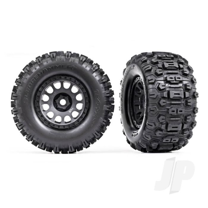 Traxxas Tyres & Wheels, Assembled, Glued (Xrt Race Black Wheels, Sledgehammer Tyres, Foam Inserts) (Left & Right) (TRX7876) Traxxas Tyres & Wheels, Assembled, Glued (Xrt Race Black Wheels, Sledgehammer Tyres, Foam Inserts) (Left & Right) (TRX7876)